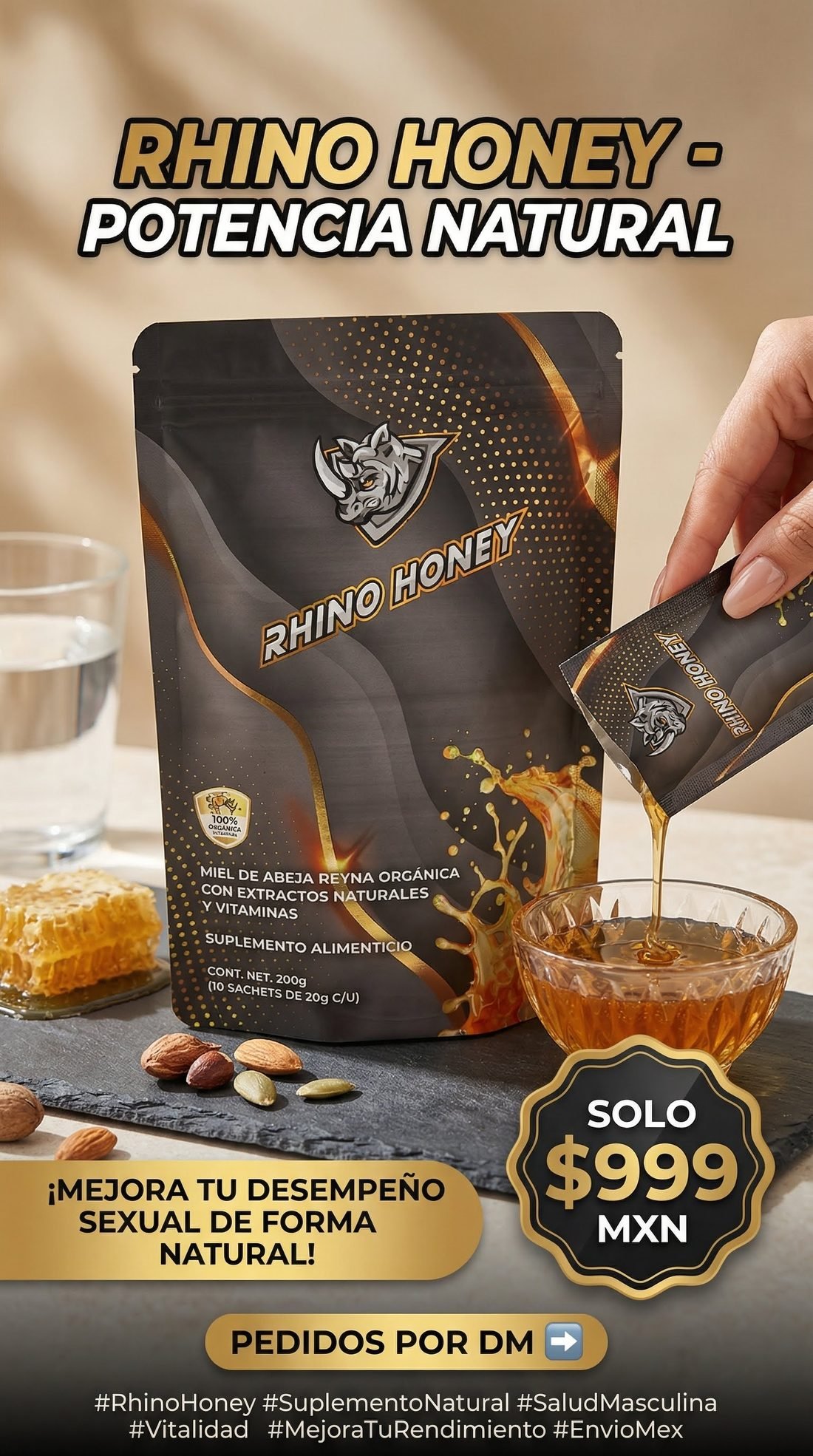 Sachet de Rhino Honey sirviéndose